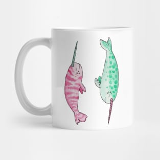 Chill Pastel Pink and Mint Narwhals in Watercolor Mug